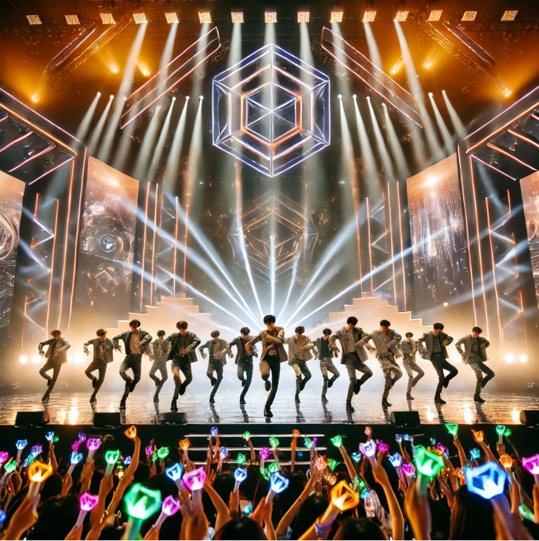 아이돌들이 파워풀한 퍼포먼스를 선보이는 댄스 무대