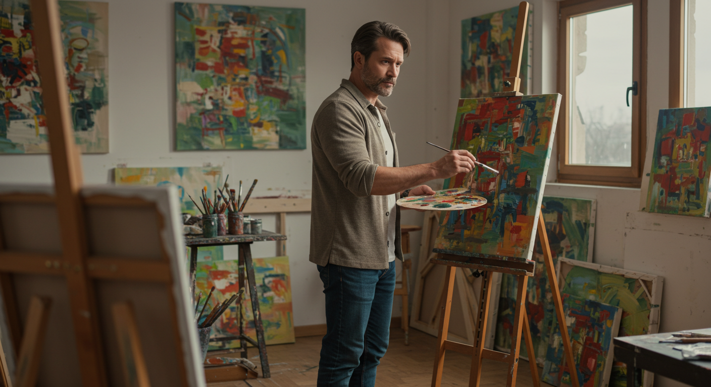 그림을 그리고 있는 한 남자