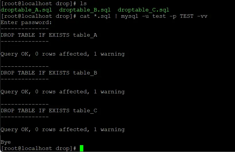 일괄 drop table