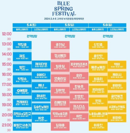 공연장별 공연시간 안내 사진