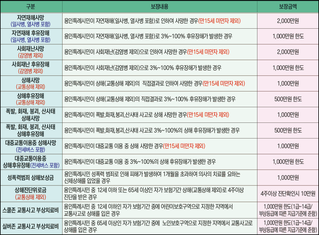 용인 시민안전보험 보장내용