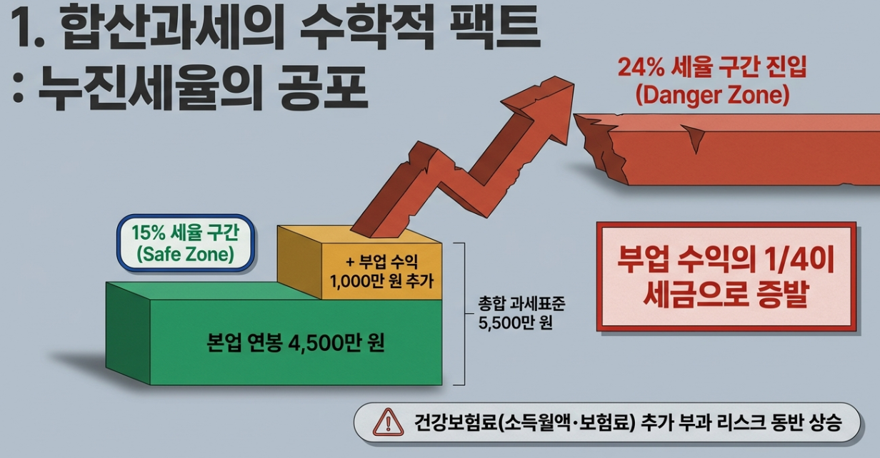 대한민국 소득세법 초과누진세율 과세표준 구간 점프 및 건보료 소득월액보험료 추가 타격 분석
