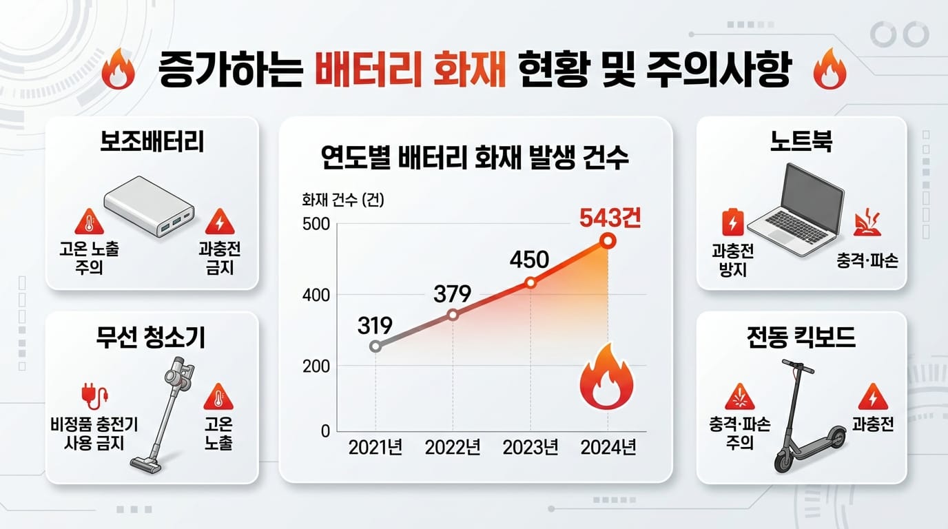 2021년부터 2024년까지 배터리 화재 건수 증가 추이 그래프