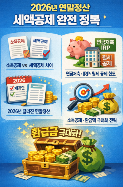 연말정산, 세액공제, 연금저축, IRP, 월세 공제, 2026 달라진 연말정산, 소득공제/환금액 극대화 전략