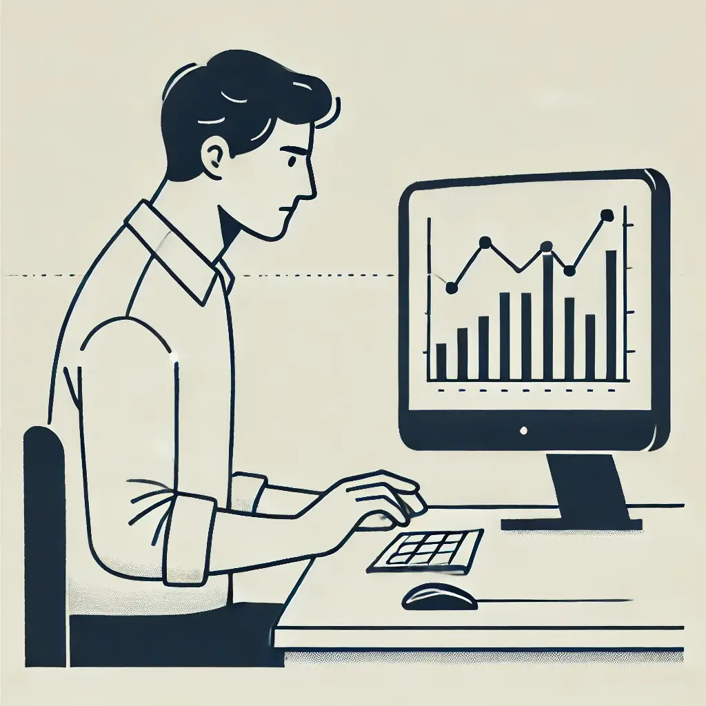 컴퓨터로 금융 차트를 분석하는 남자
