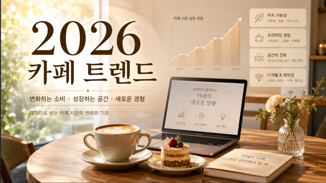 2026 카페 트렌드와 커피보다 경험을 중시하는 소비 변화를 보여주는 썸네일 이미지