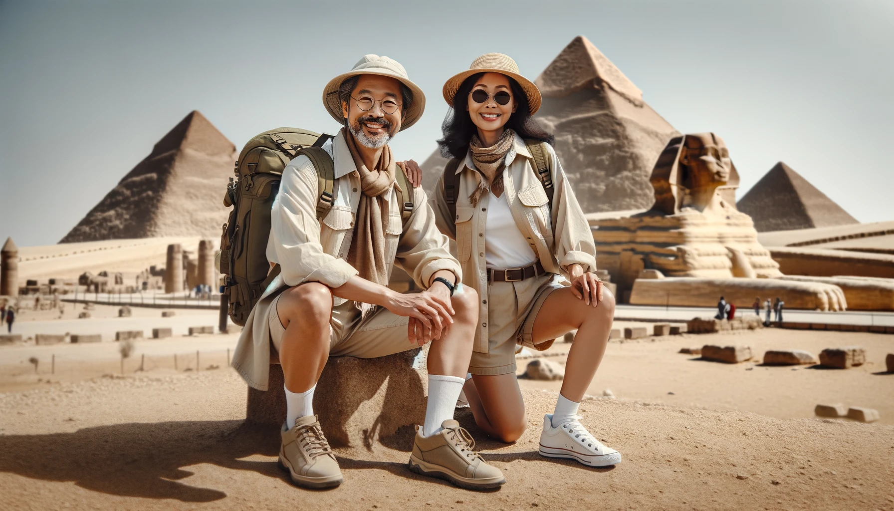 은퇴 후 이집트 여행 중인 중년부부