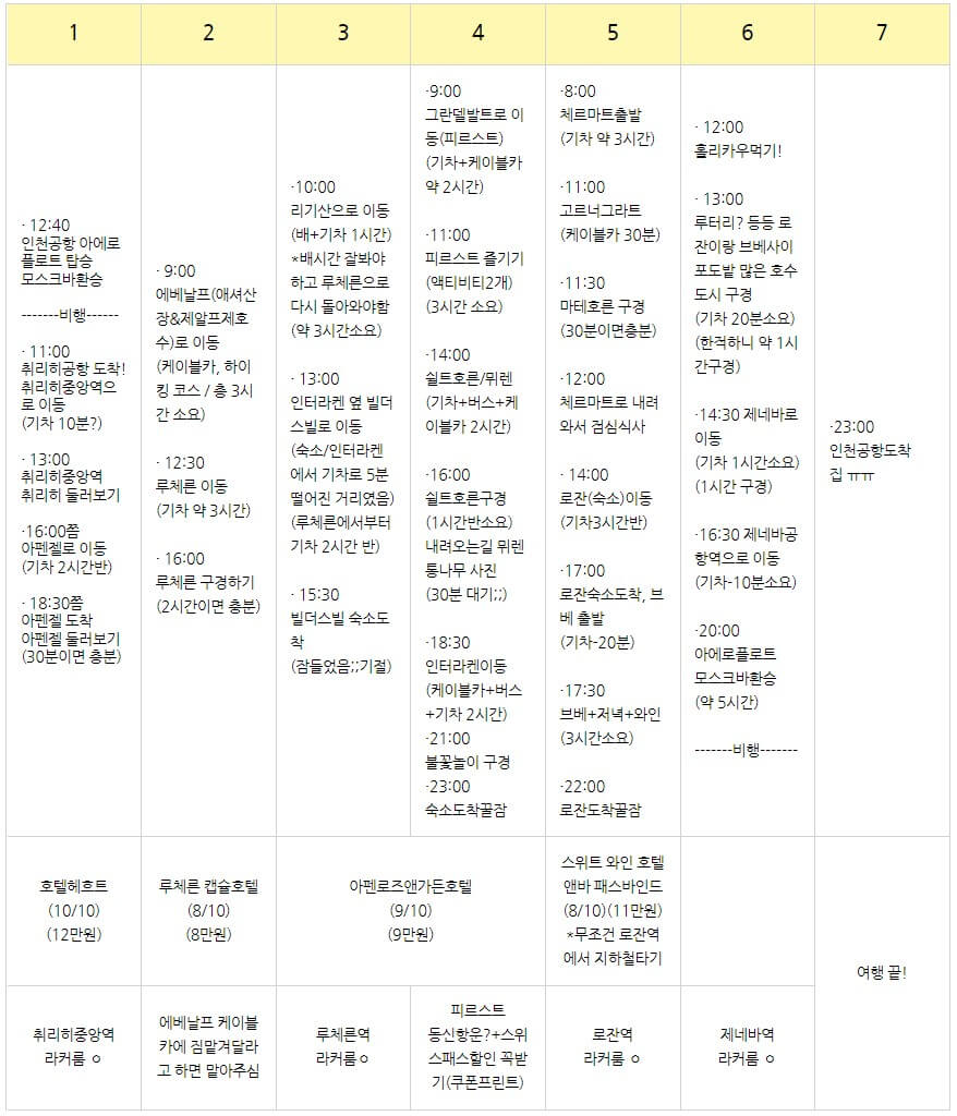 스위스-일정
