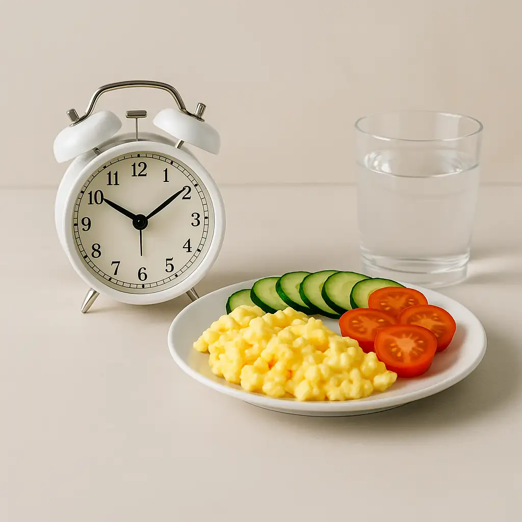 규칙적인 식사를 위한 음식과 시계