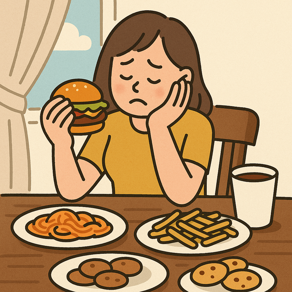 음식들고 고민하는 모습