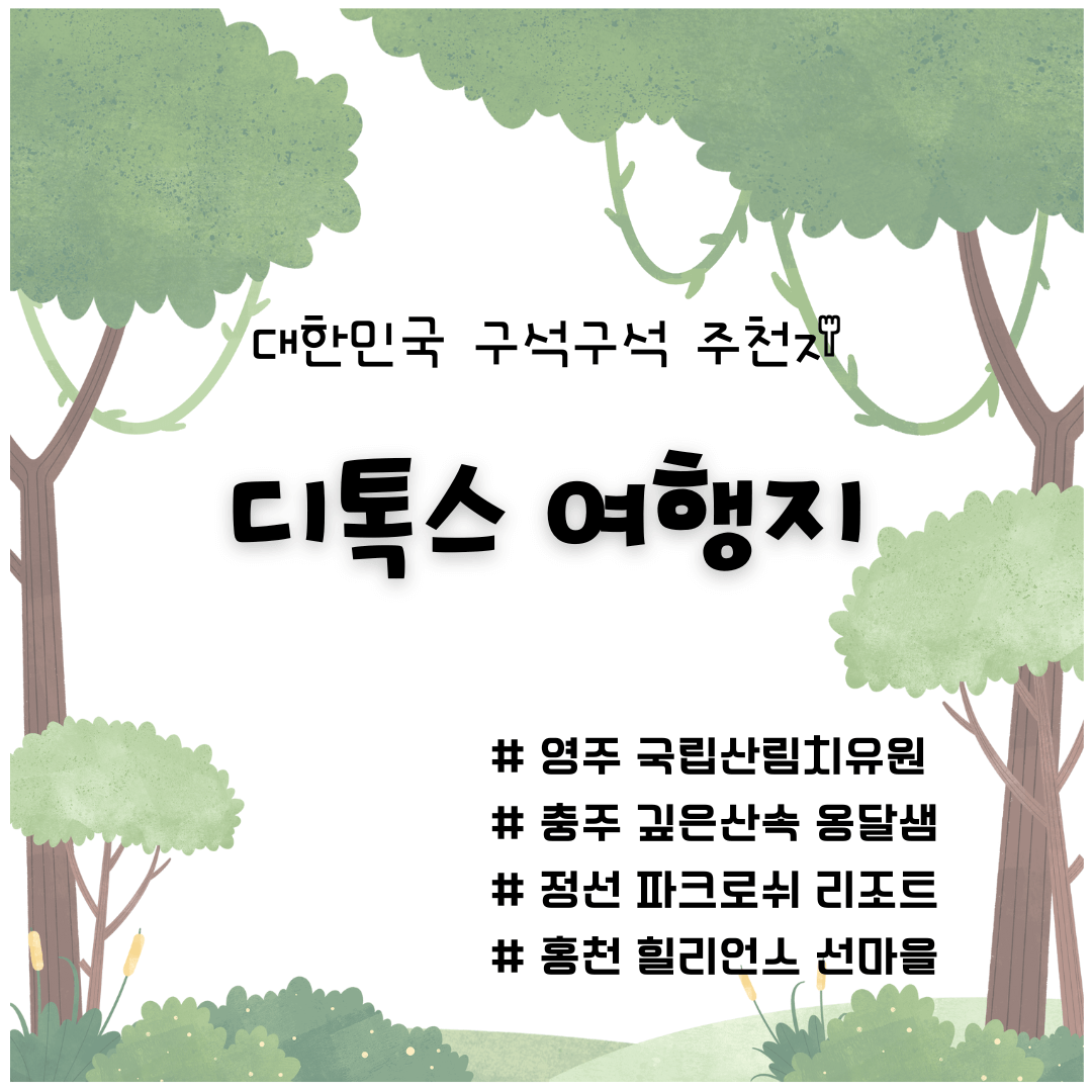 디톡스 여행 추천지_영주 국립산림치유원, 충주 깊은산속 옹달샘, 정선 파크로쉬, 홍천 힐리언스 선마을
