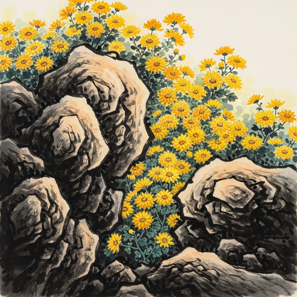 바위 틈에서 피어난 황금빛 국화 (흙 속의 보물을 찾다)