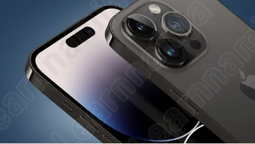 파란색 배경의 두 대의 아이폰 14프로