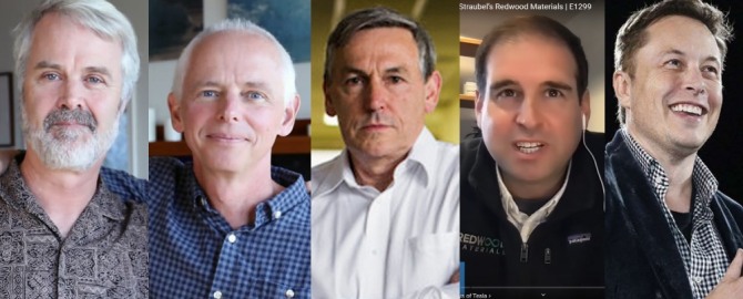 테슬라의 공동 창업자 5명의 인물사진을 나란히 배열한 그림