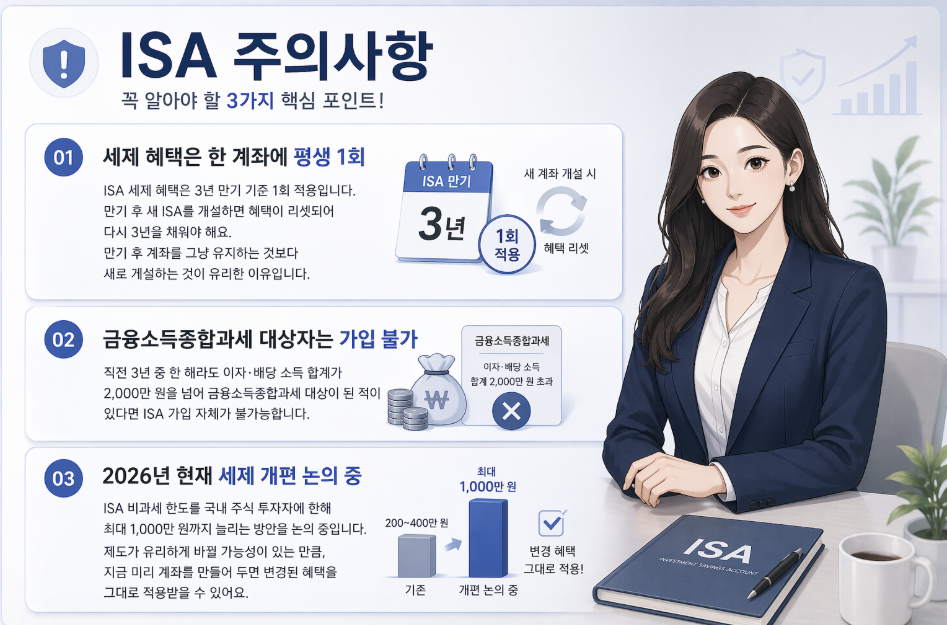 ISA 계좌 주의사항 정리 세제 혜택 1회 금융소득종합과세 가입 불가 조건 설명