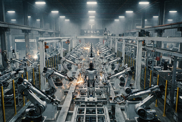 테슬라 기가팩토리에서 대량 생산되고 있는 옵티머스 3세대 로봇 자동화 라인