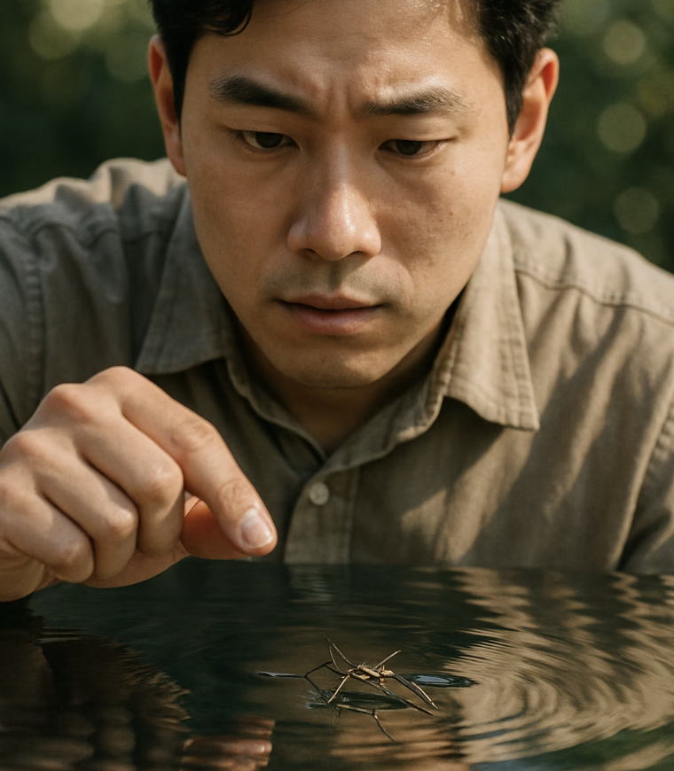 물 위의 보이지 않는 트램펄린