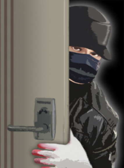 문 뒤에 문을 반쯤 숨긴 도둑