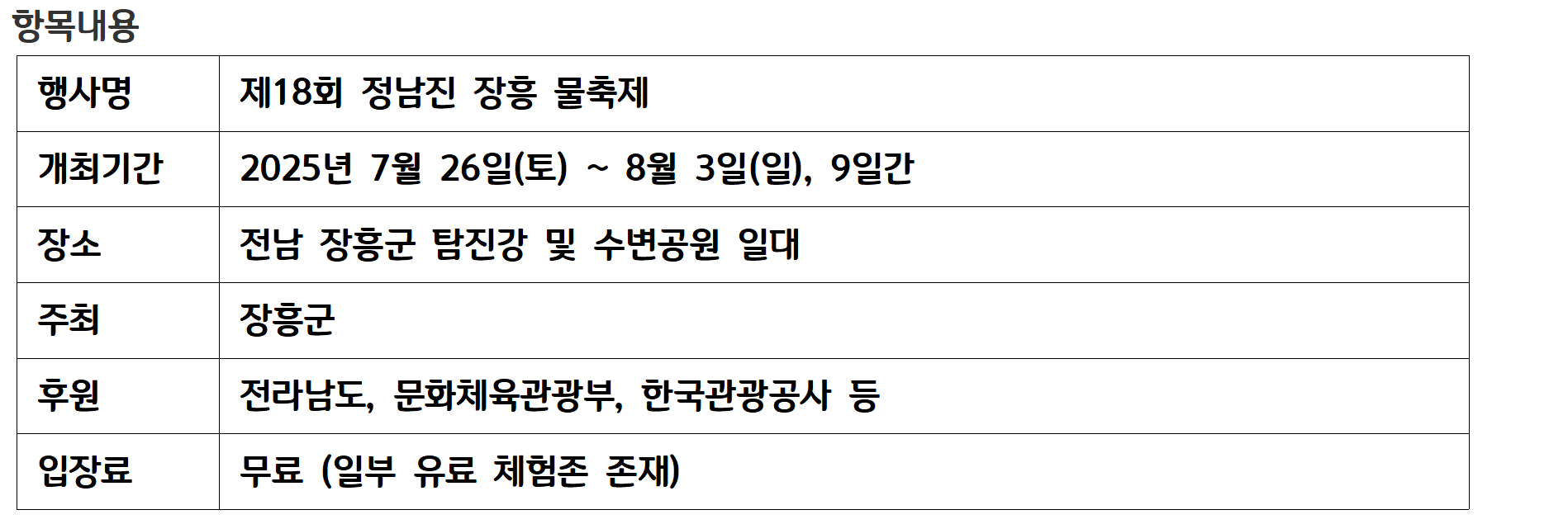 정남진 장흥 물축제