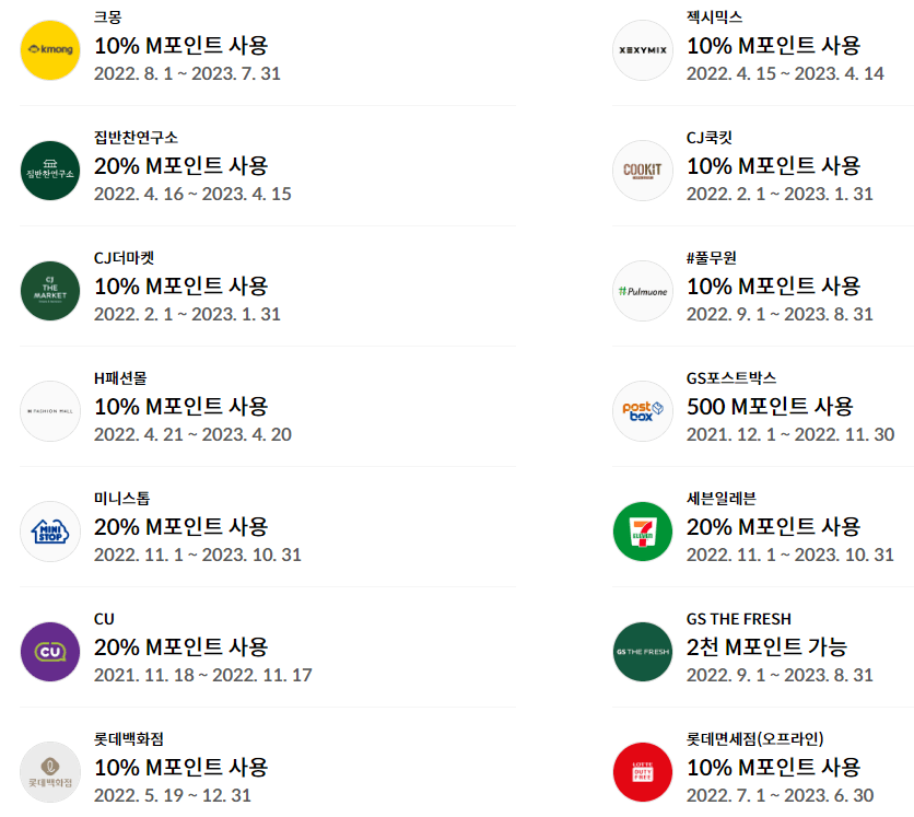 현대 M포인트 쇼핑 가맹점