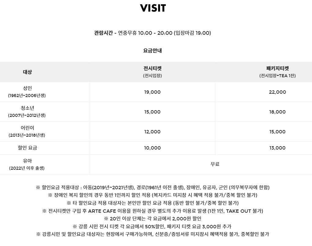 아르떼뮤지엄-입장료