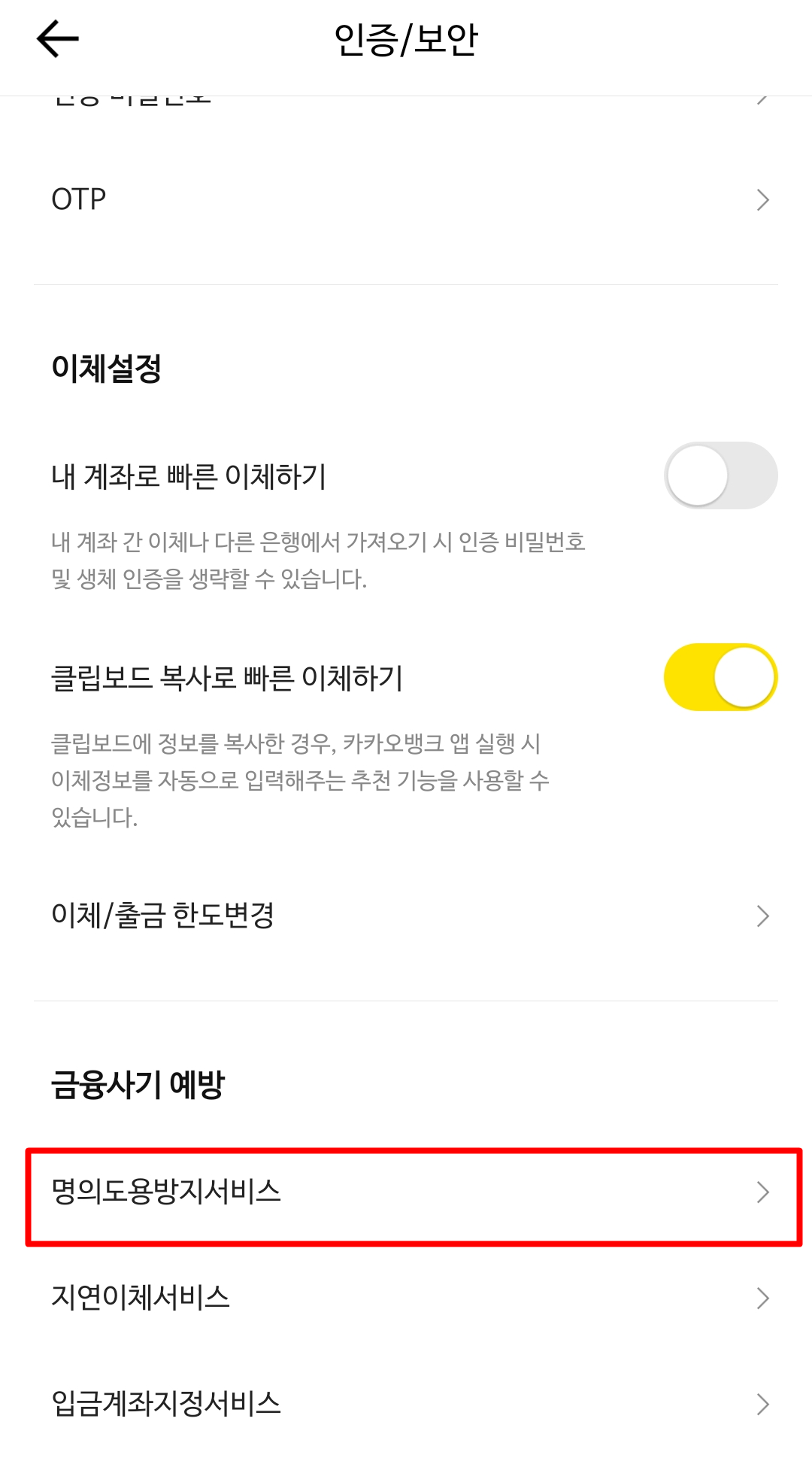 카카오뱅크 명의도용방지