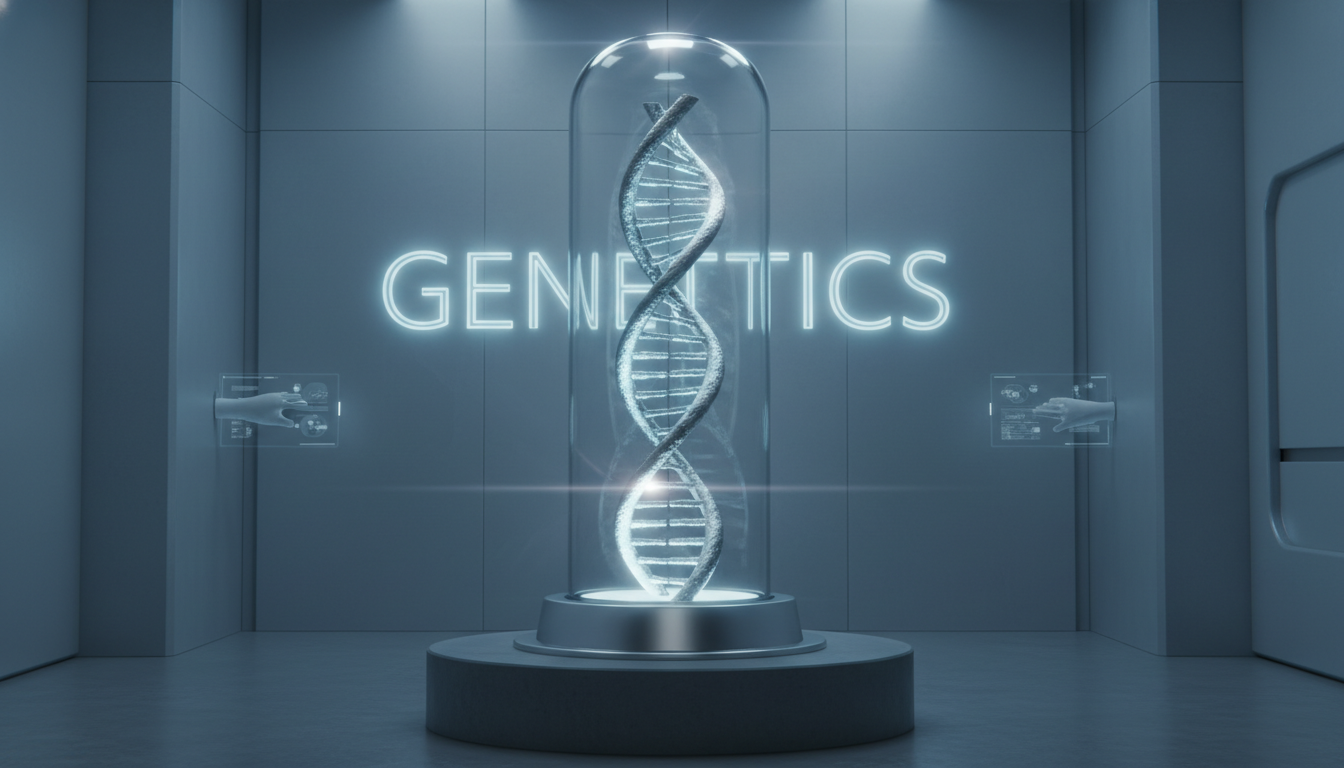 푸른빛의 DNA 나선형 구조가 빛나는 신비로운 느낌의 유전자 상징 이미지