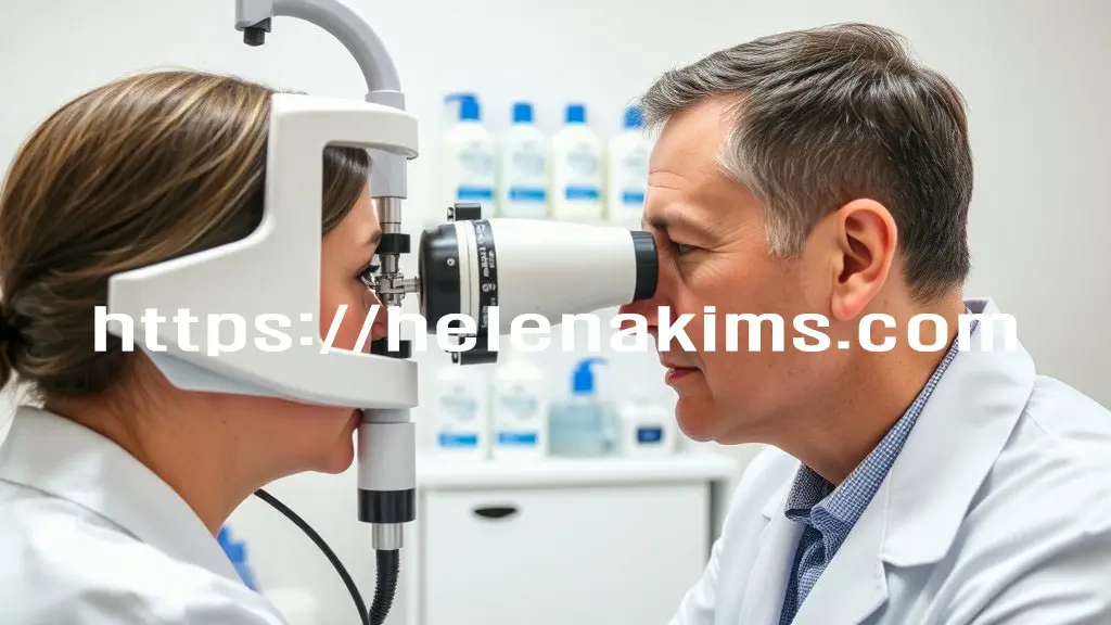 안과에서 여성이 진료 받고 있는 모습.