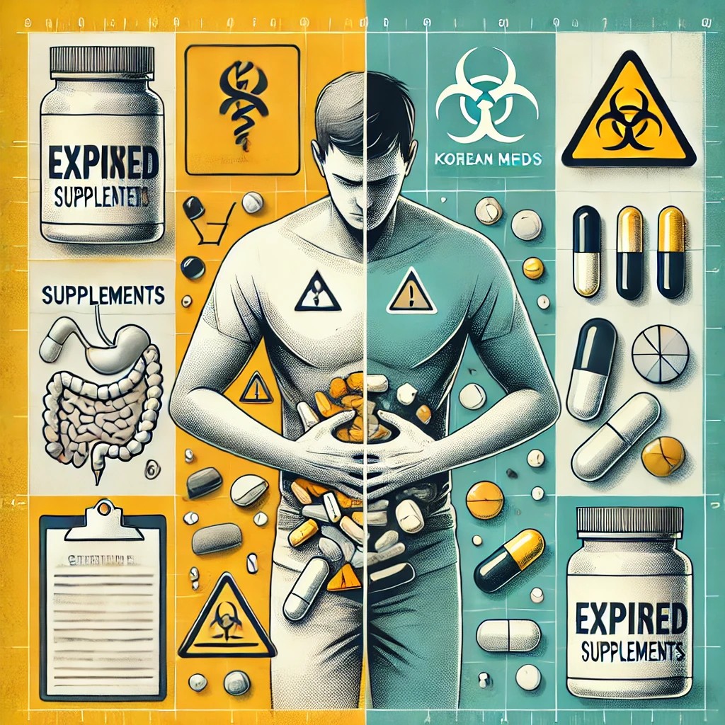 유효기간 지난 영양제 복용의 위험성을 표현한 이미지