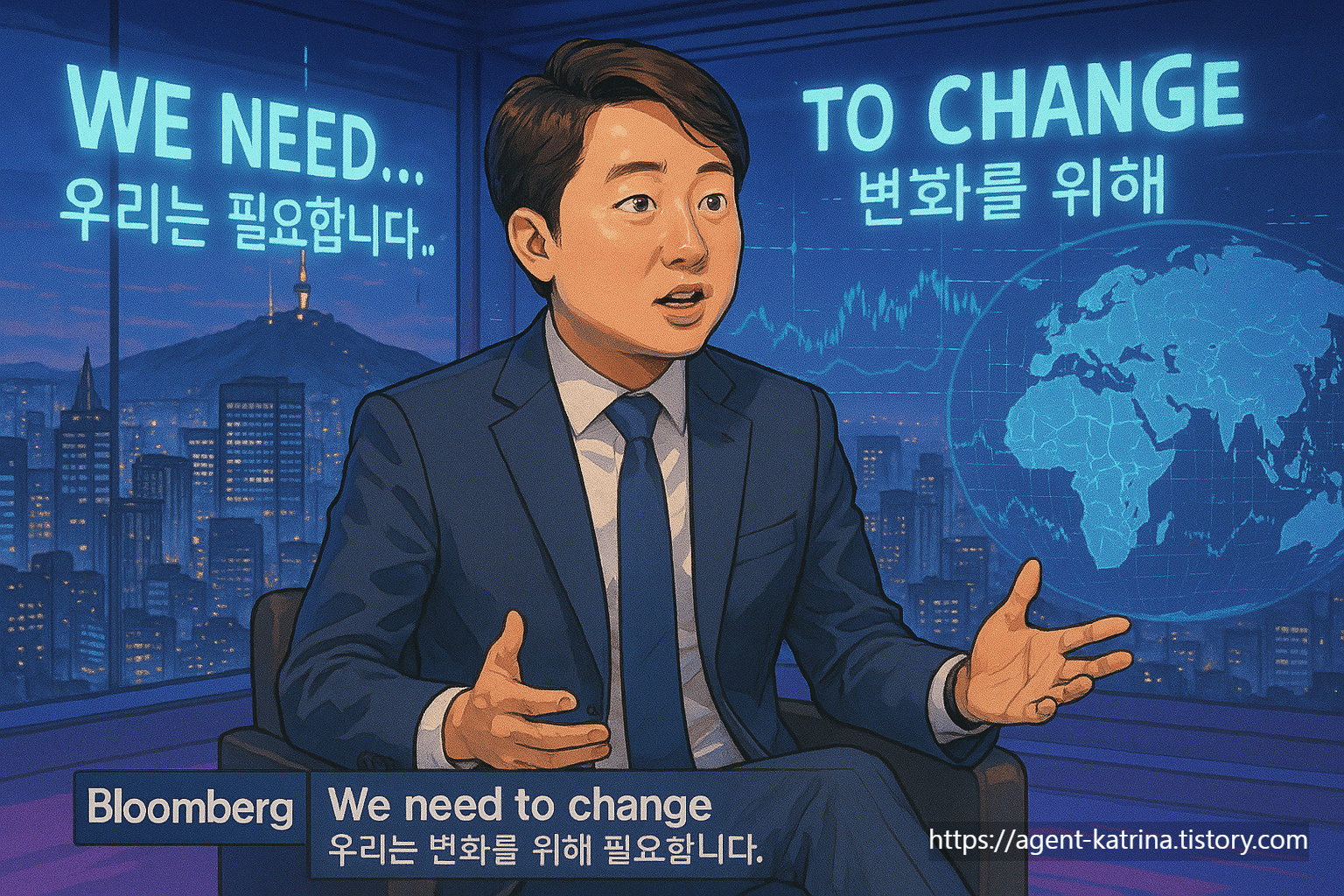 ChatGPT 지브리풍으로 그려본 이준석, 블룸버그와 단독 인터뷰로 글로벌 무대에 대선 비전 알려