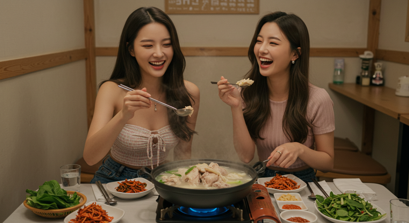 삼계탕을 먹는 여성들