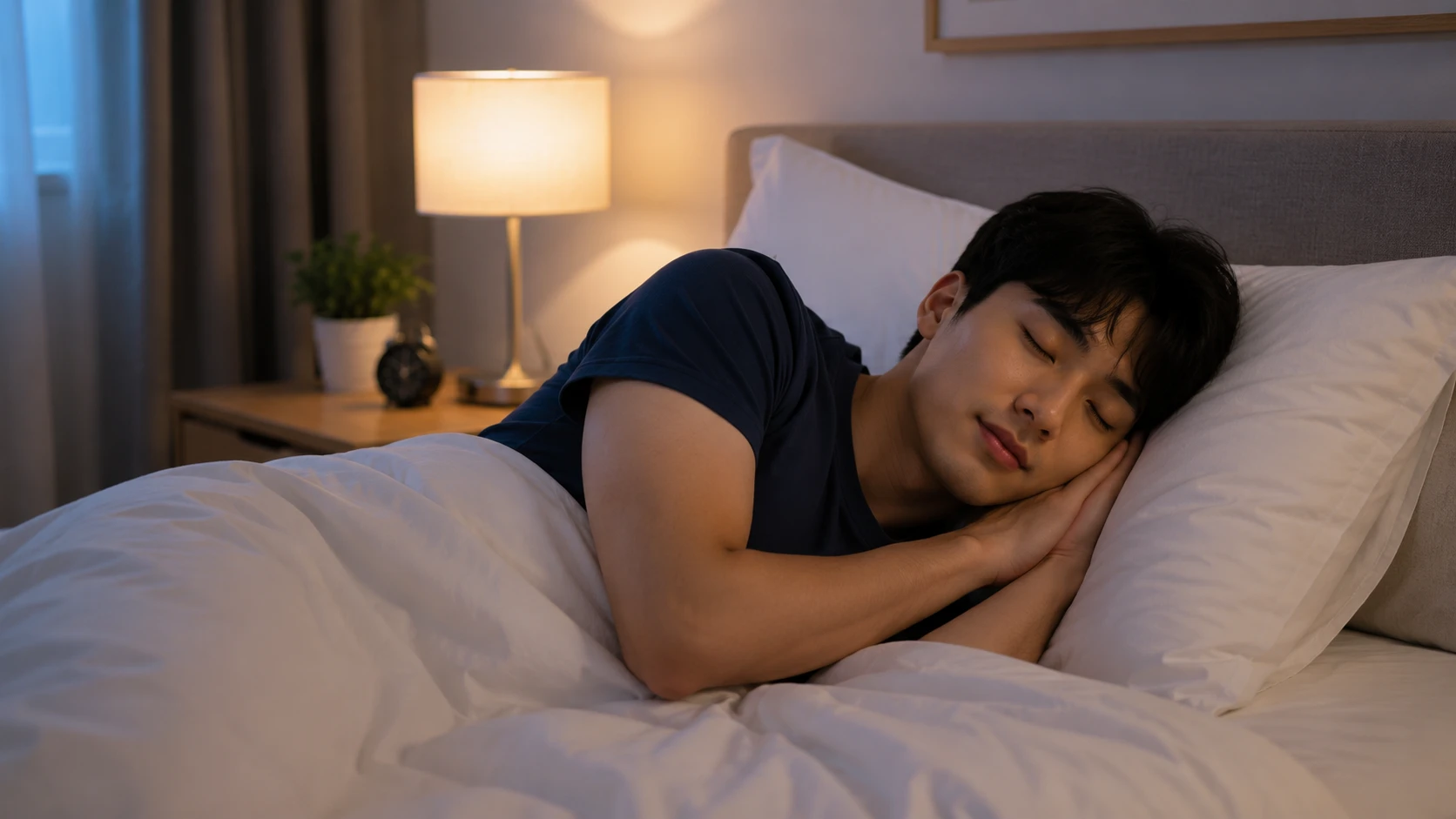 혈당 관리를 위해 충분한 수면을 취하며 건강한 생활습관을 실천하는 청년 남성 모습
