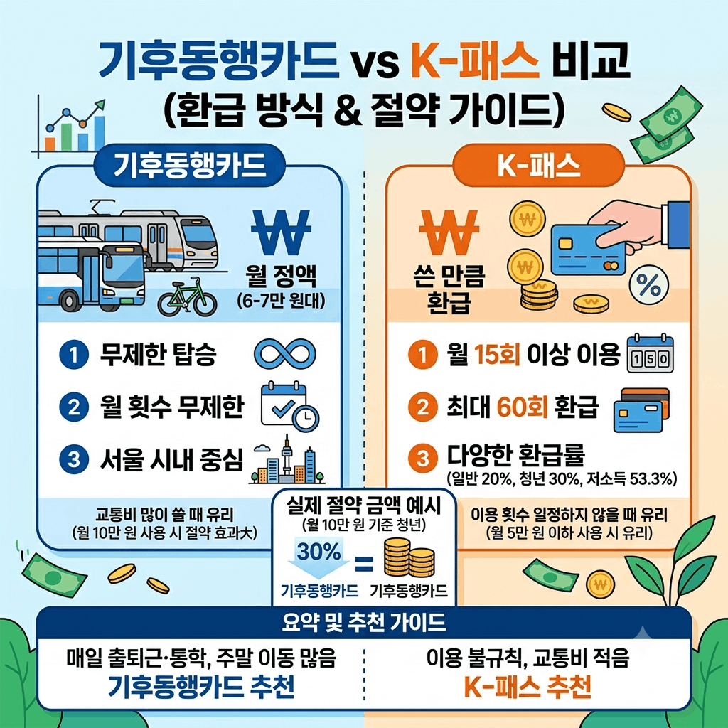 기후동행카드 vs K패스 환급 방식 차이점