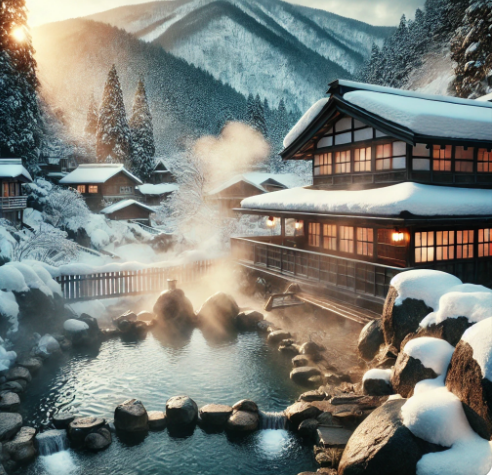 눈쌓인 온천욕장