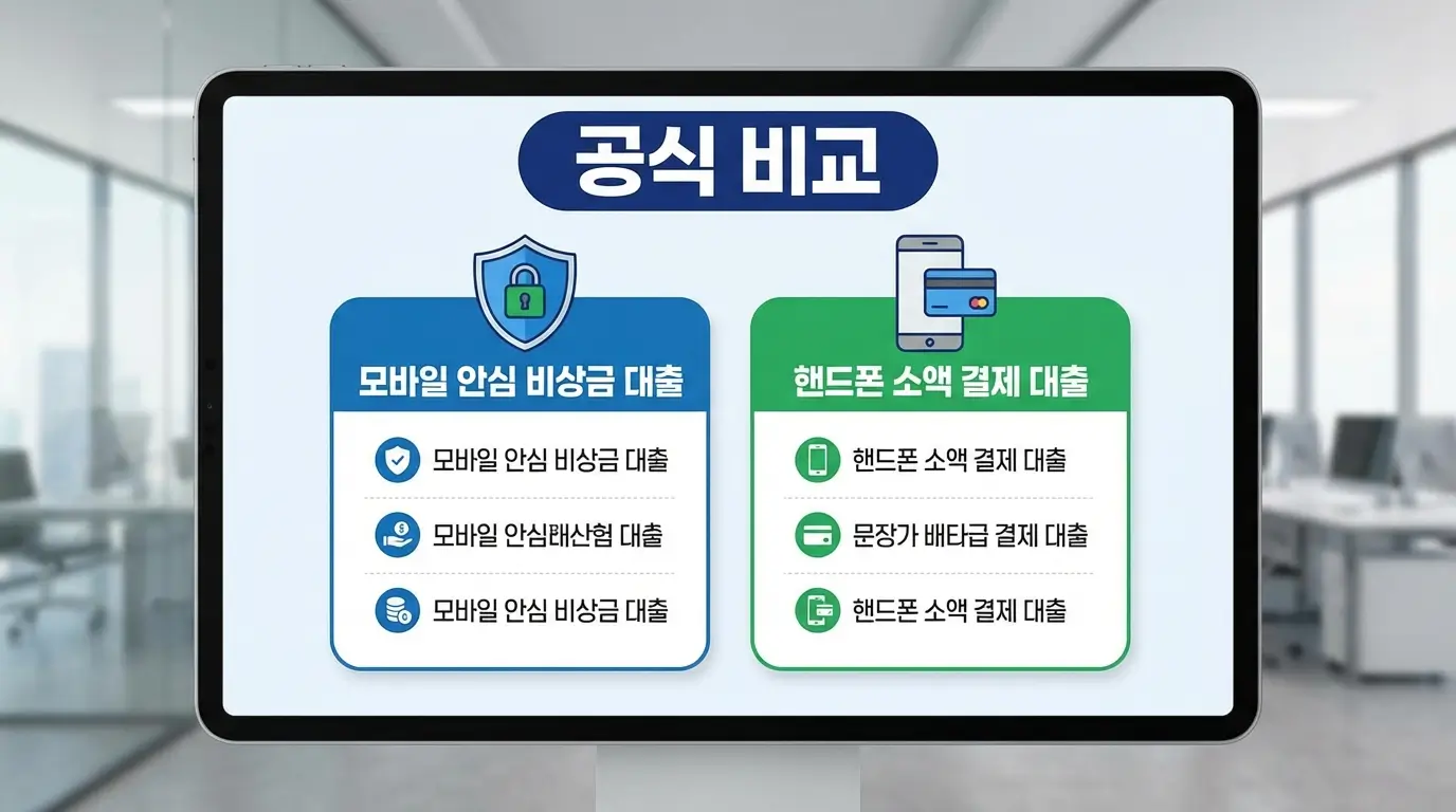 모바일 안심 비상금 대출 및 핸드폰 소액 결제 대출 공식 비교