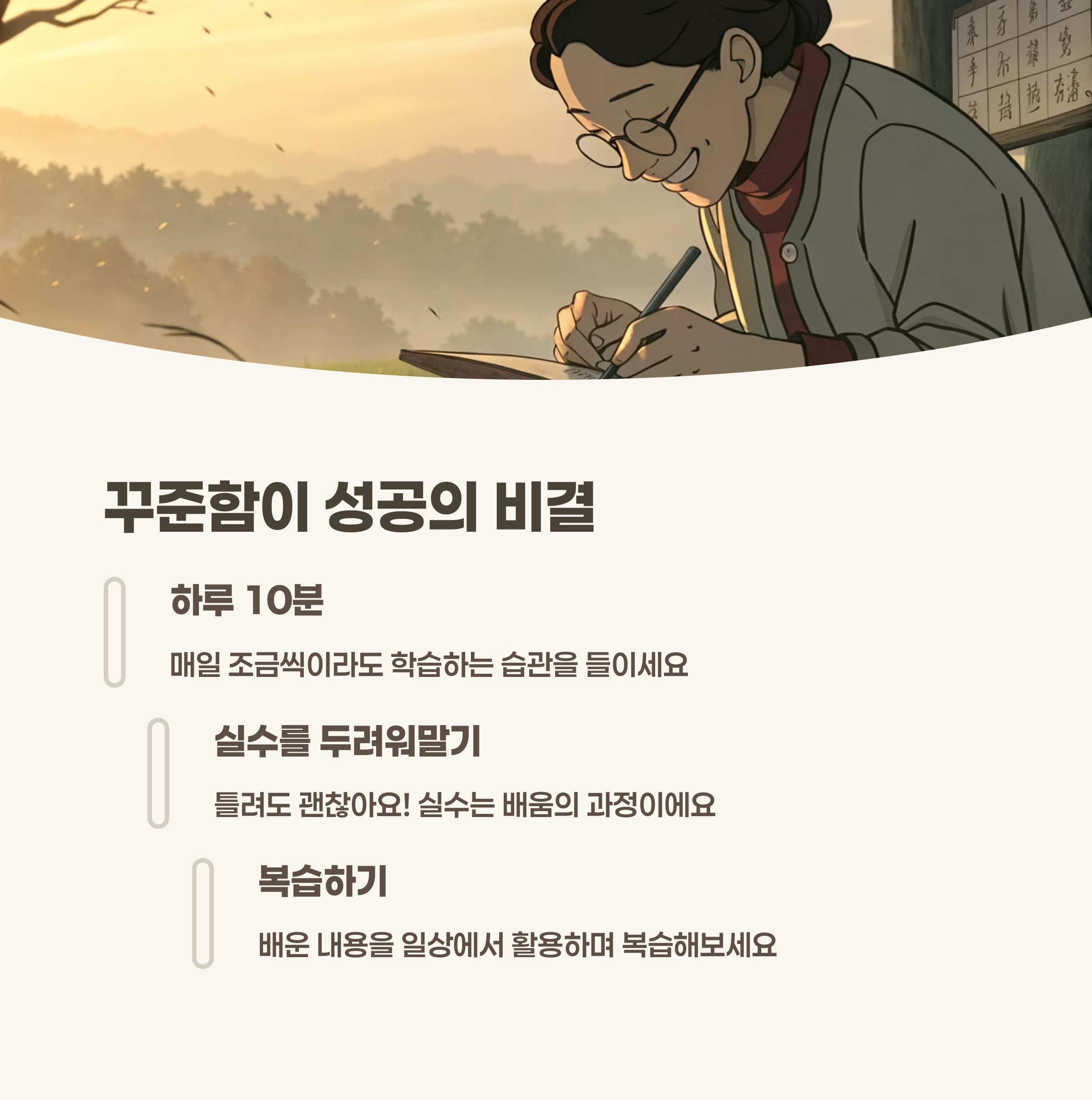 매일 꾸준히 중국어 공부하는 모습 (예: 스터디 플래너, 책상 풍경 등)