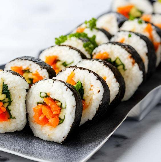 김밥이 접시에 담겨 있는 사진