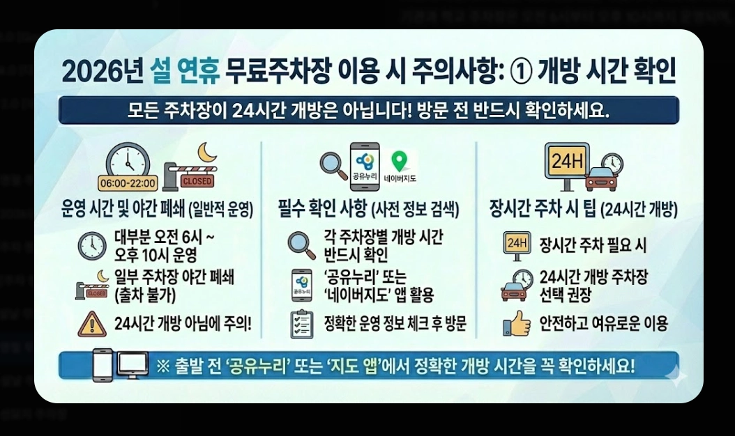 명절 무료주차장 확인(2026년, 설 연휴, 개방 현황)(+ 조회 방법)