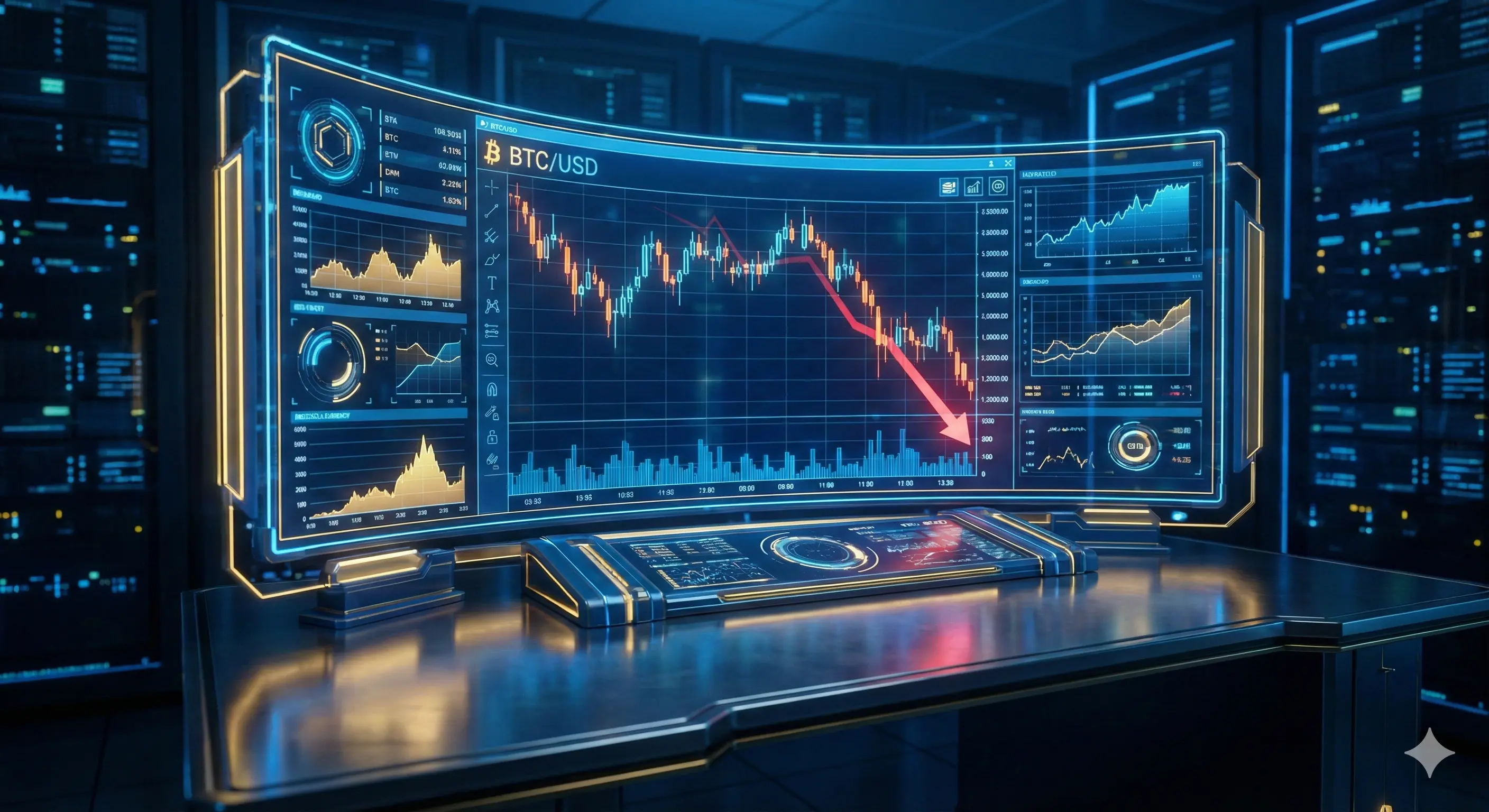 빗썸 비트코인 가격 급락을 나타내는 주식 차트 컨셉 이미지