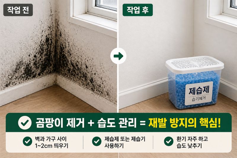 곰팡이 제거 전후 비교와 제습제 배치로 재발 방지하는 방법