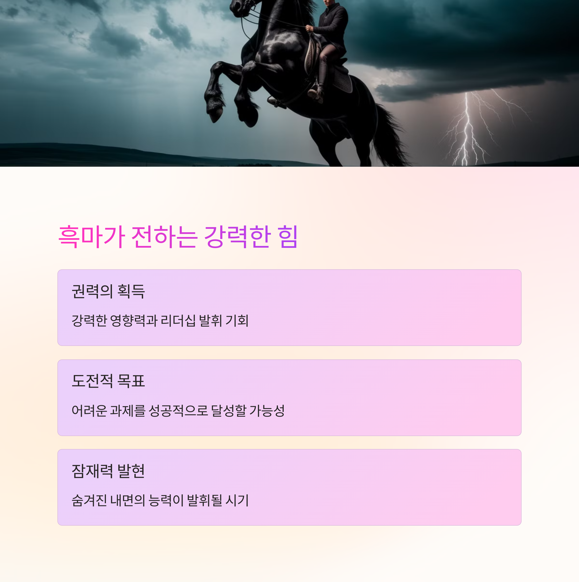 강한 말 백마 흑마 등을 타는 꿈