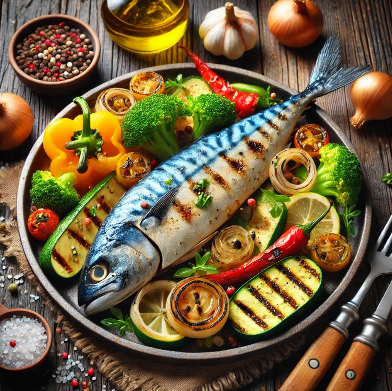 등푸른 생선과 채소를 이용한 구이 요리