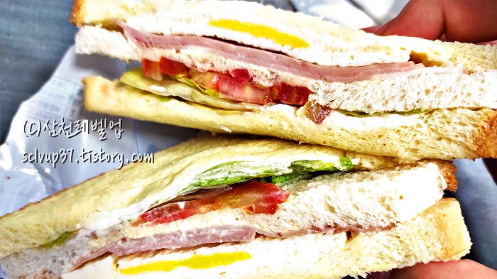 GS25 햄에그 토마토 샌드위치 단면