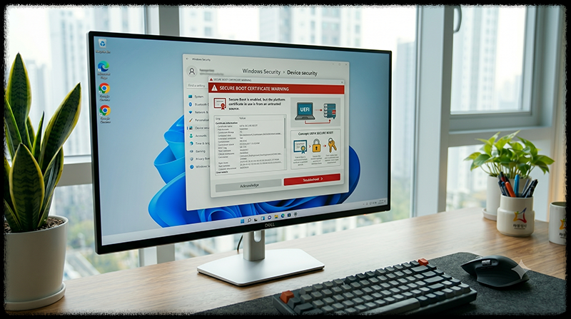 Windows 11 보안 부팅 인증서 만료 경고를 확인하는 모습