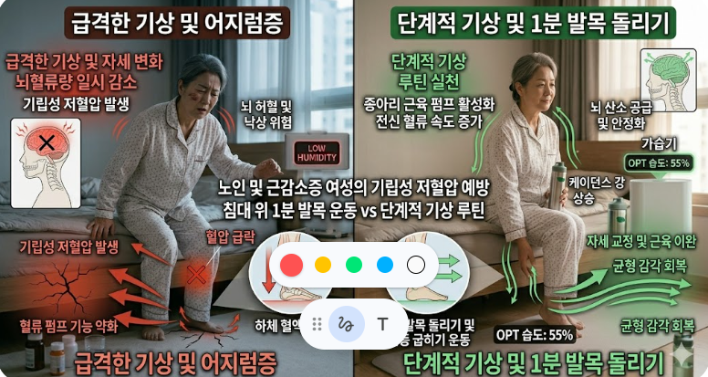 노인 및 근감소증 여성의 기립성 저혈압 예방을 위한 침대 위 1분 발목 펌핑 운동과 단계적 기상 루틴의 효과