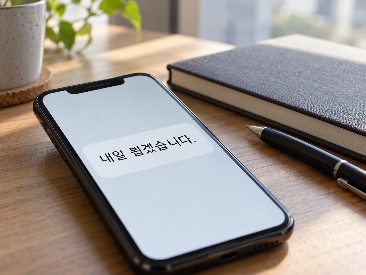 내일 뵙겠습니다라고 적힌 문자 예시