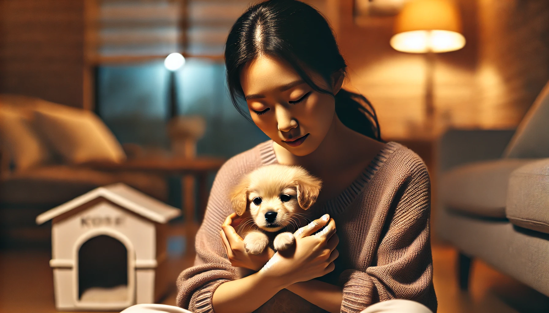 불리불안을 힘들어하는 강아지를 안아서 달래는 견주의 모습