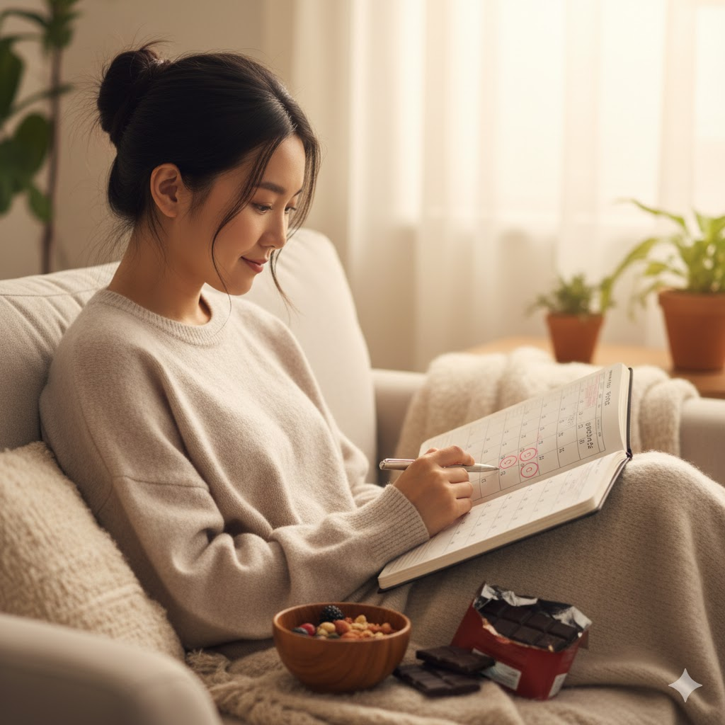 &quot;생리 전 식욕 폭발, 이젠 죄책감 대신 내 몸의 주기를 이해하고 현명하게 대처하세요.&quot;