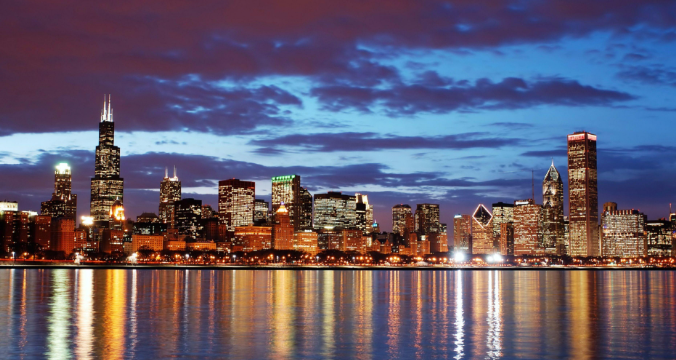 시카고 시내 건물 야경