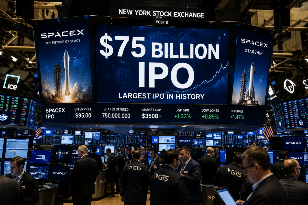 SpaceX IPO 750억 달러 규모와 기업가치 인포그래픽